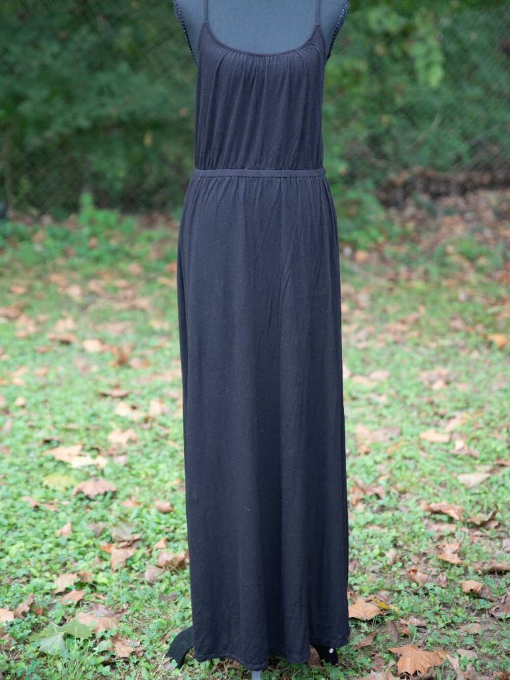 Scoop Neck Drape Elastic Waist Spaghetti Strap Maxi Long Dress Black Old Navy M